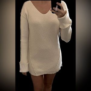 Cream Long Sleeve Sweater Dress